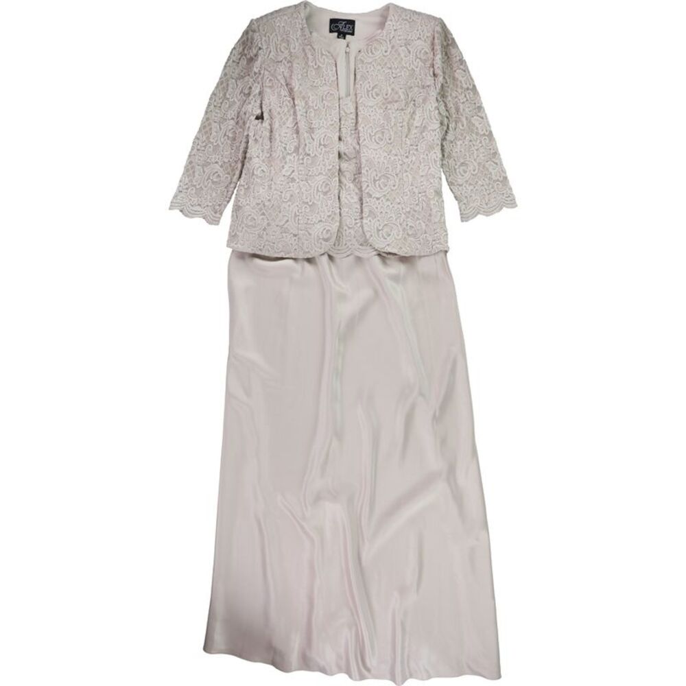 Alex Evenings Womens Open-Front Jacket Maxi Dress, Beige, 16, MP